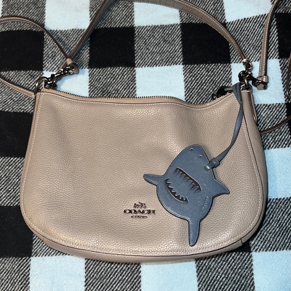 Grey Coach Chelsea Crossbody with Shark keychain